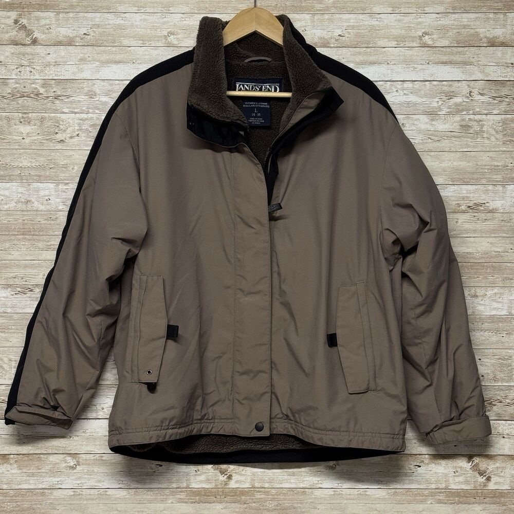 Lands End Womens Waterproof Fleece Lined Full Zip Jacket Size Large 14-16
